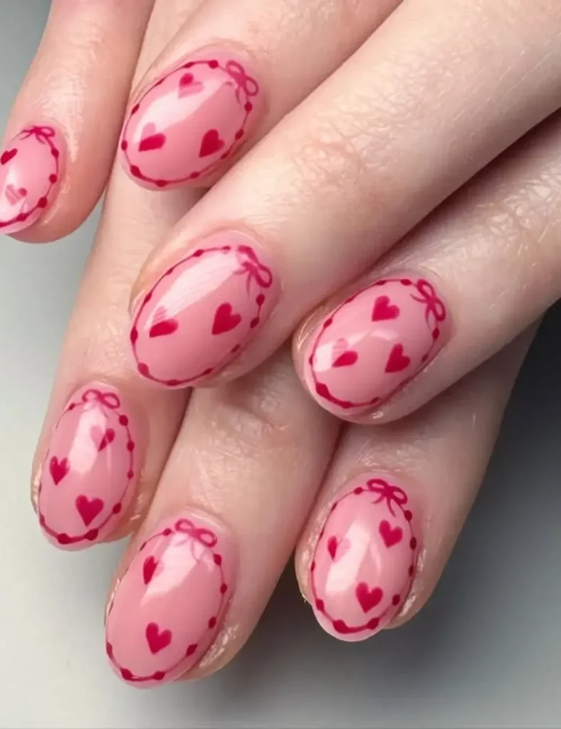 Sweetheart Frames nails. Short Valentine’s Day Nail Ideas