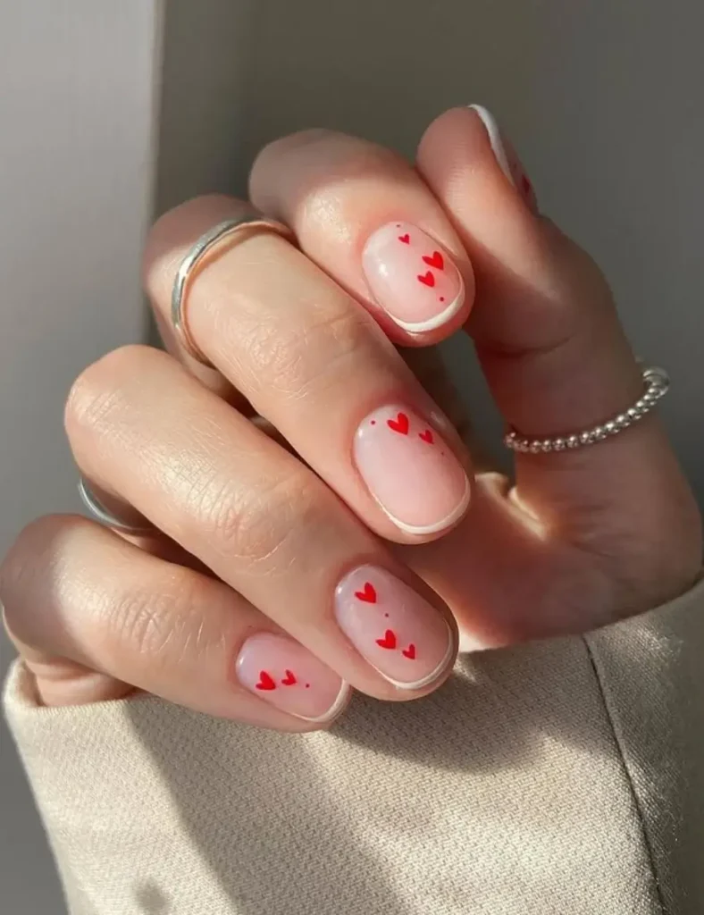 Tiny Hearts, Barely There nails. Short Valentine’s Day Nail Ideas