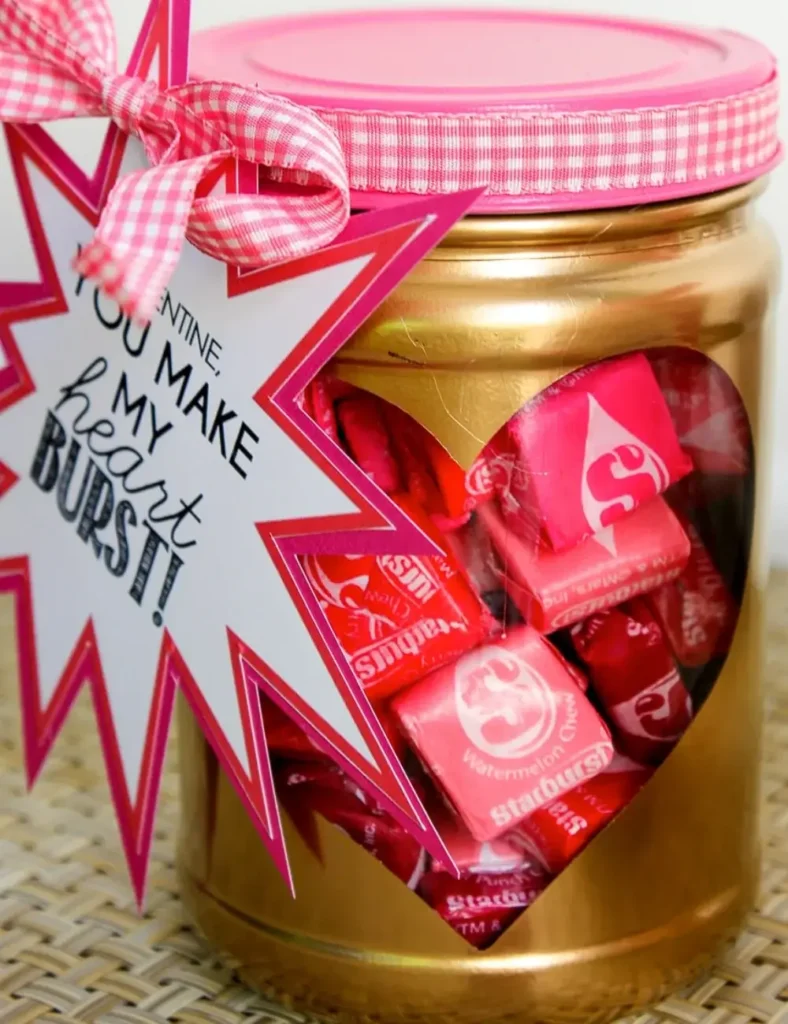 “You Make My Heart Burst!” Valentine Treat Jars. Valentine's Day Mason Jar Crafts