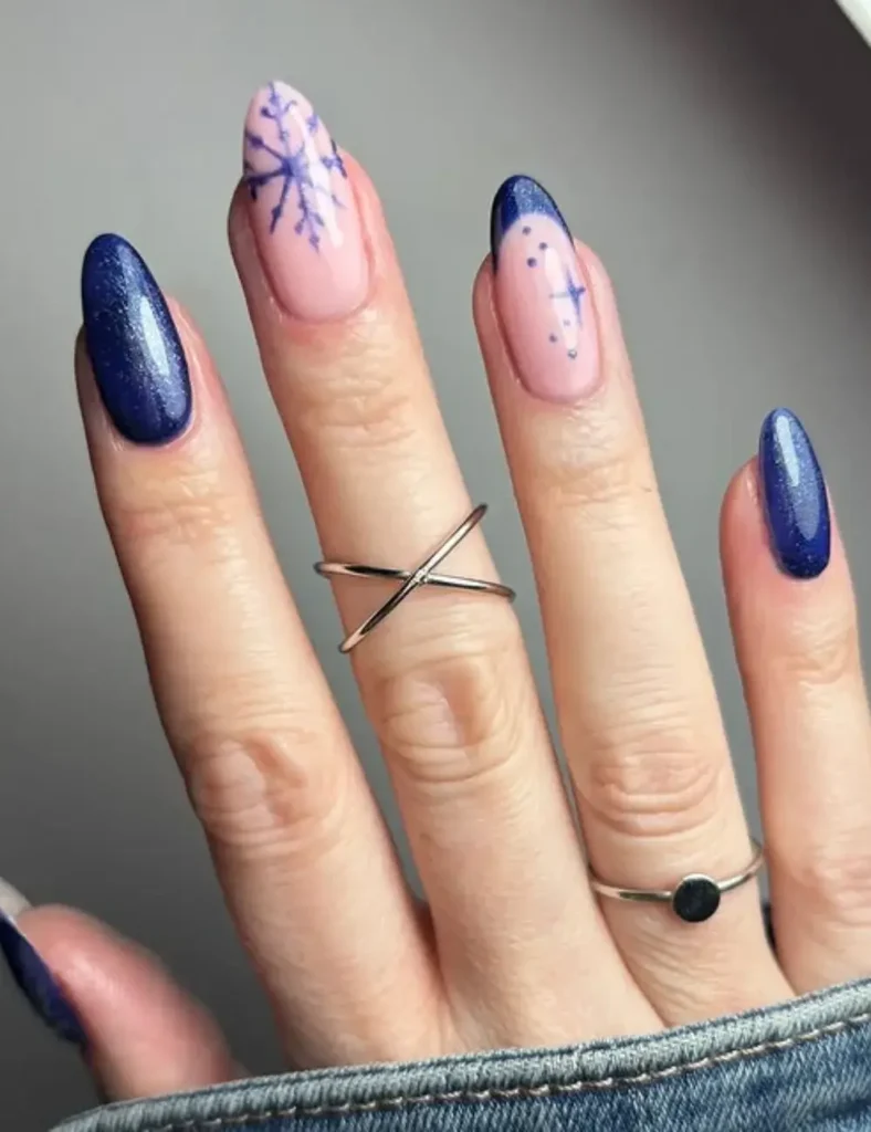 dark blue winter nails