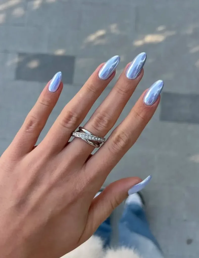 shimmery blue winter nails