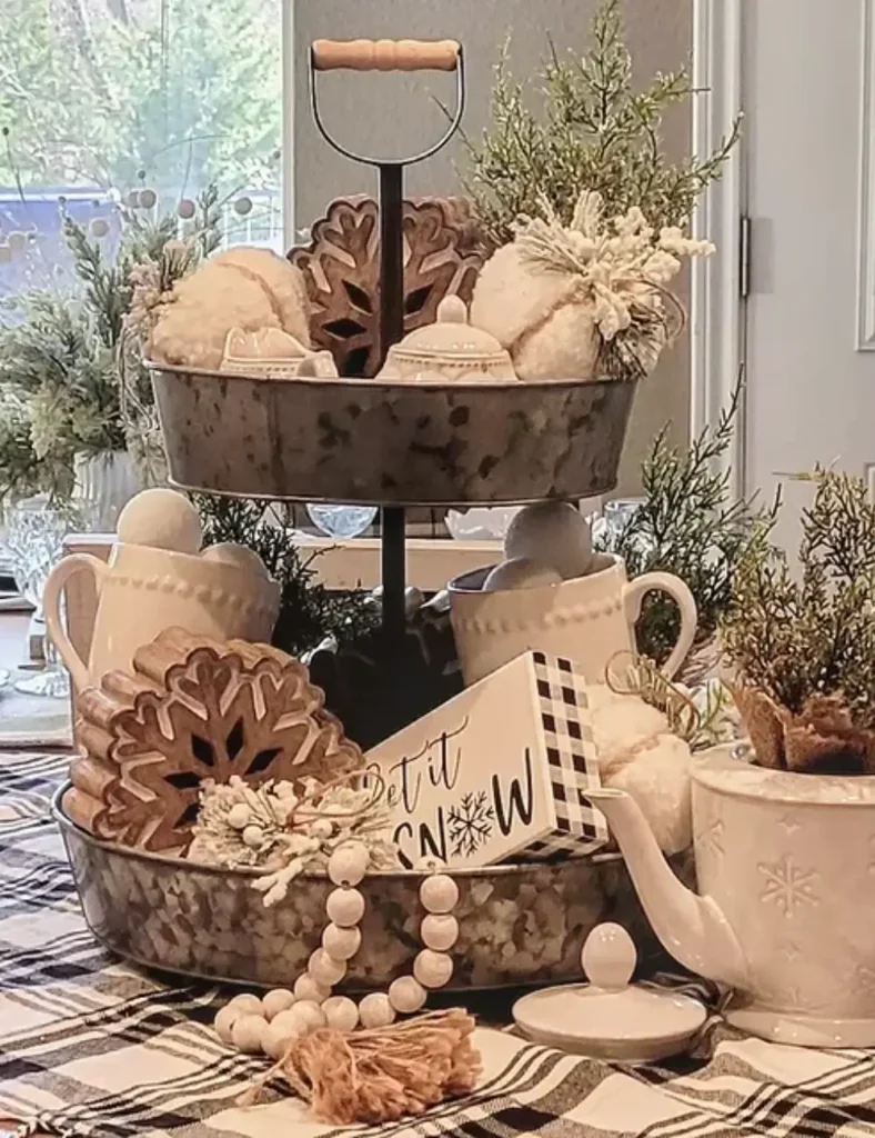 Rustic Winter Farmhouse Tiered Tray