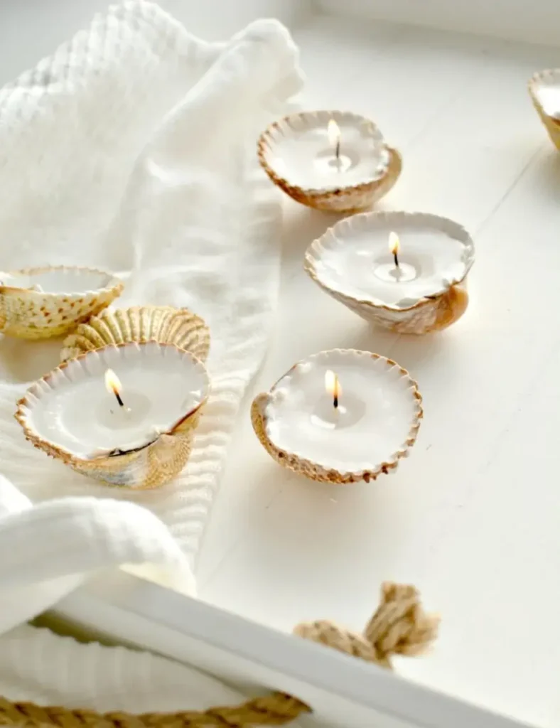 diy _ handmade shell candles. DIY Coastal Decor Projects